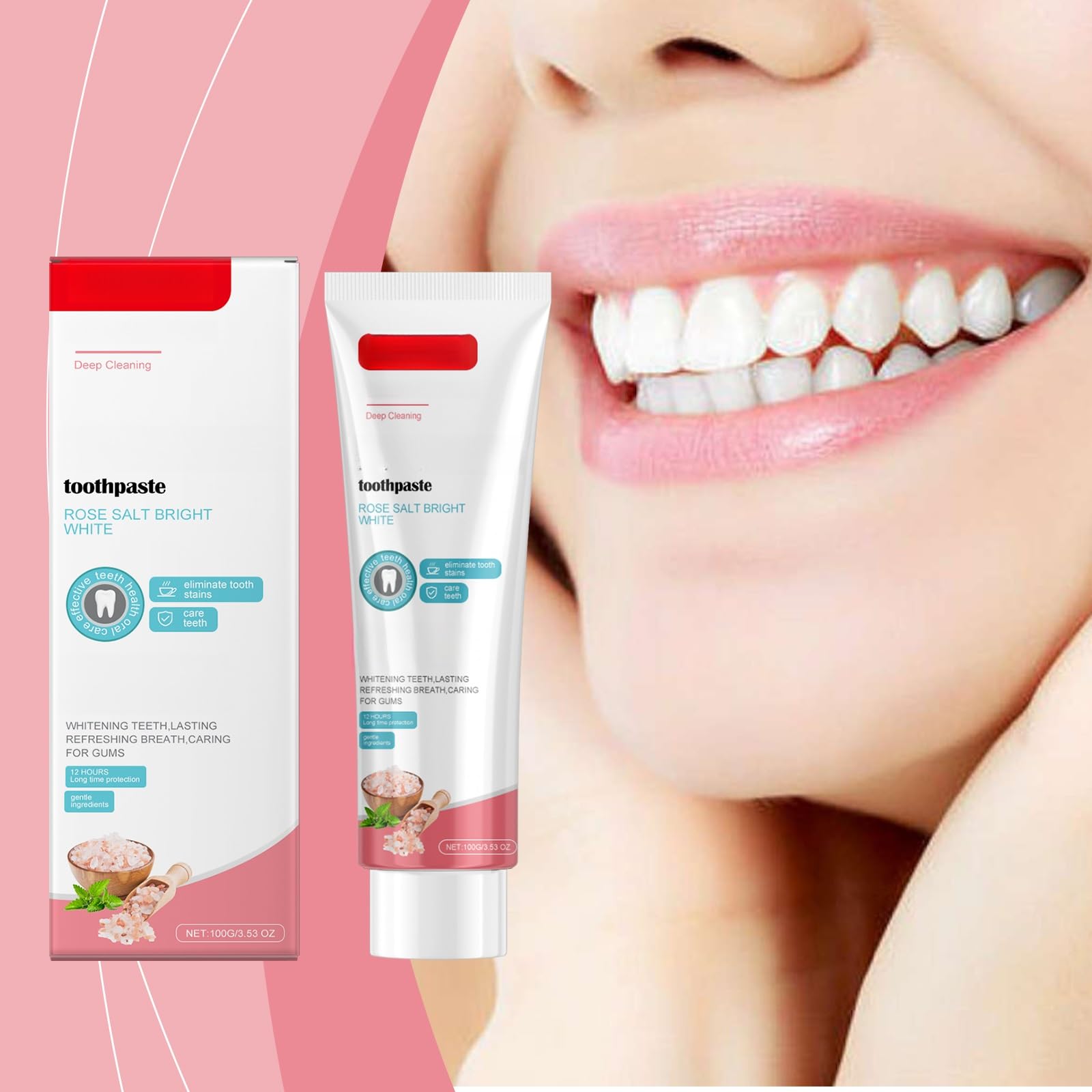 Dentifricio sbiancante alla menta e rosa, estratto naturale for la rimozione delle macchie, formula delicata non abrasiva for l'alito fresco e l'igiene orale quotidiana(3pcs)