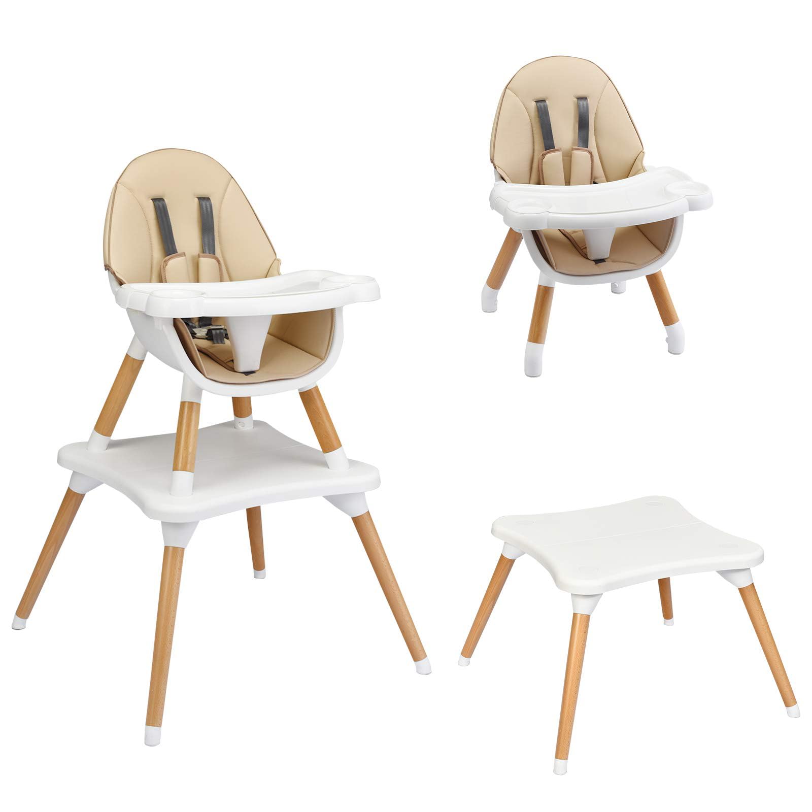 RELAX4LIFE 4 in 1 Seggiolone Pappa, Seggiolone Evolutivo con Vassoio Rimovibile e Cintura di Sicurezza, Altezza Regolabile in 4 Posizioni, per Bambini e Neonati 6-36 Mesi (Classico, Beige)