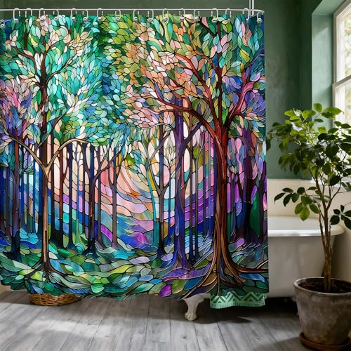 puuiui Extra Long Shower Curtain Colorful Forest Clawfoot Tub, 108 x 72 in