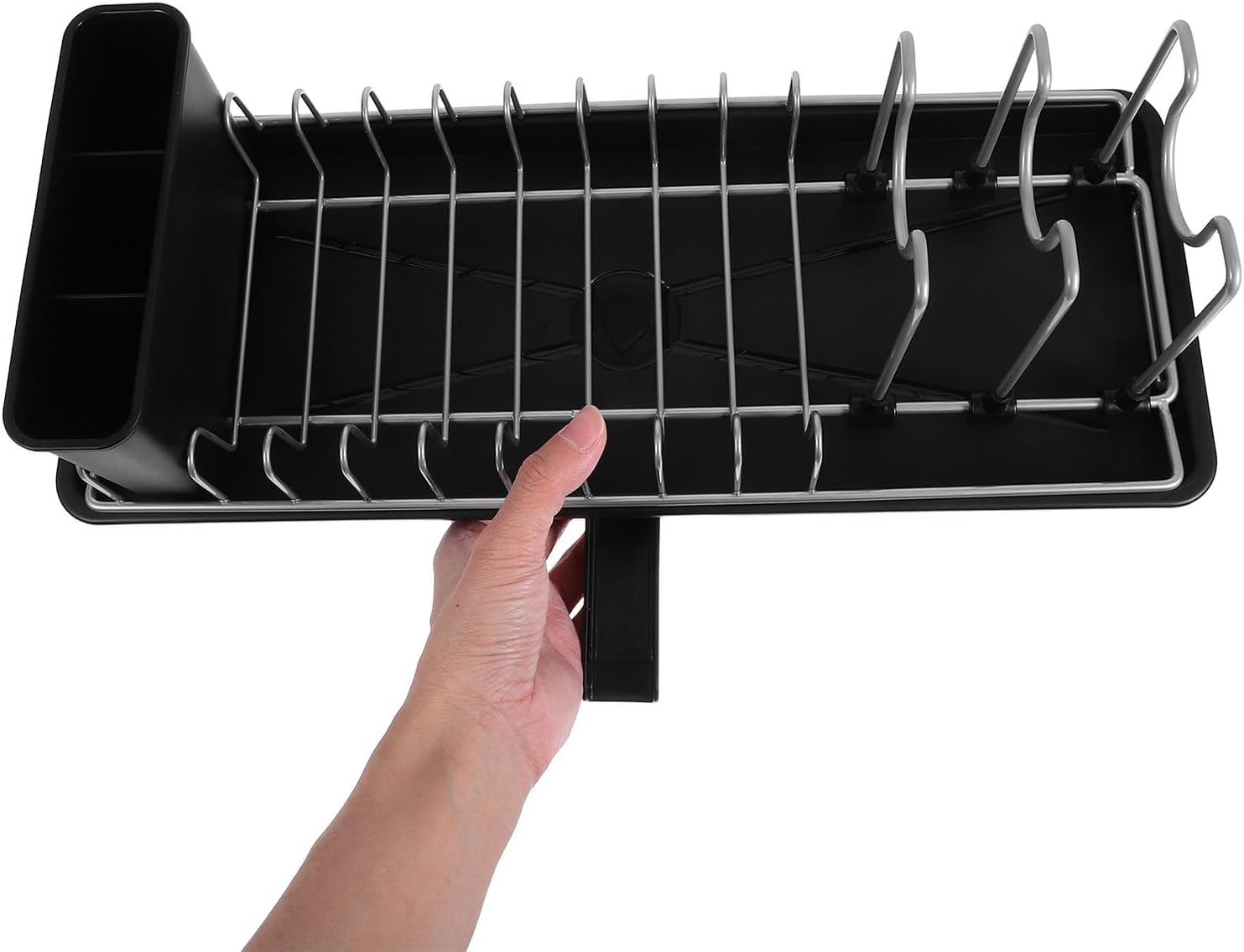 Dish Drying Rack with Plate Shelf and Cutlery Holder, Kitchen Counter Dish Drainer Rack with Spout, Space-Saving Utensil Organizer for Home Sink Storage