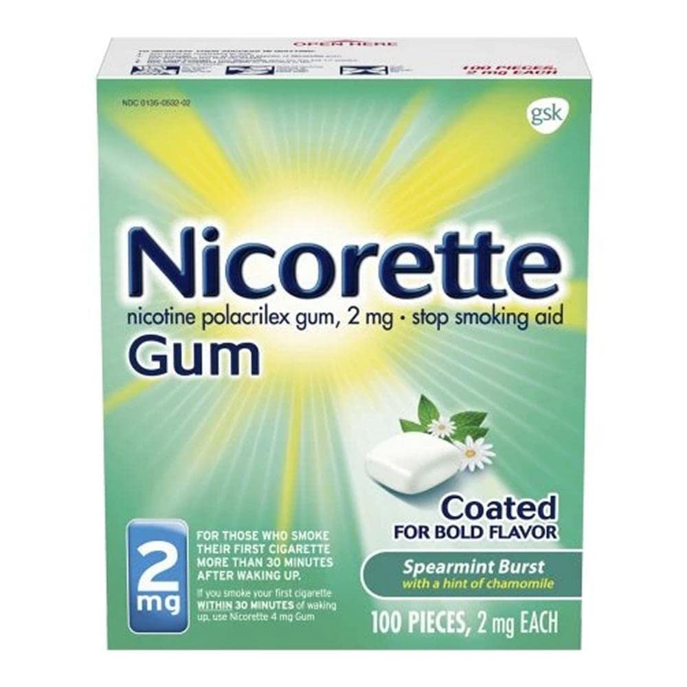 Nicorette Spearmint Burst with Chamomile Flavor Nicotine Stop Smoking OTC Gum 2 mg - 100 Count