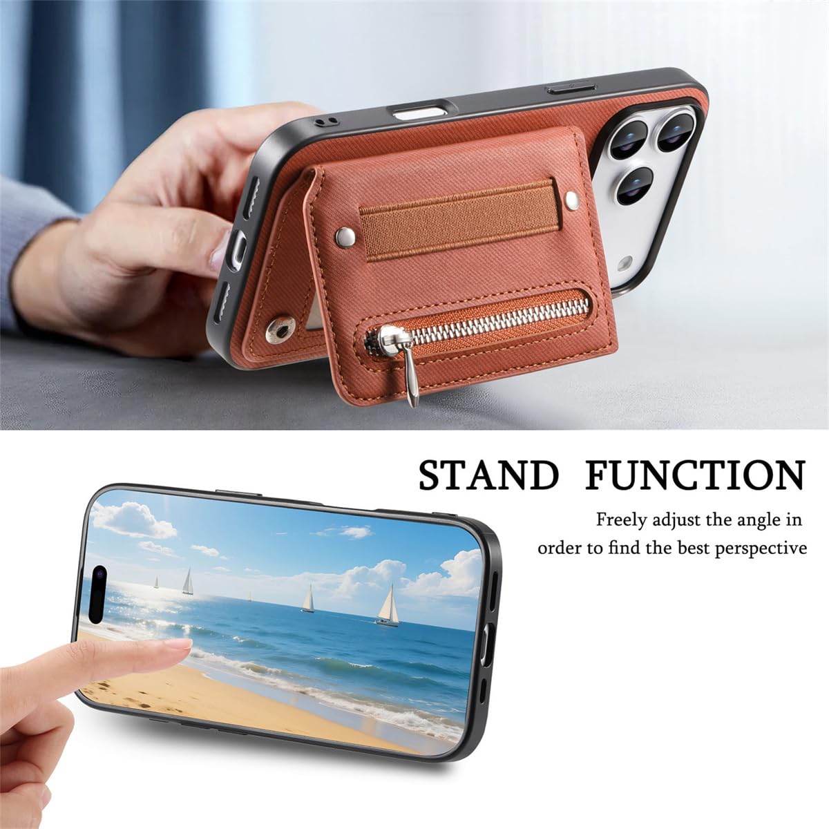 Custodia a portafoglio con cinturino da polso e porta carte per iPhone 14 Pro Max in pelle (per iPhone 14 Pro Max/blu)