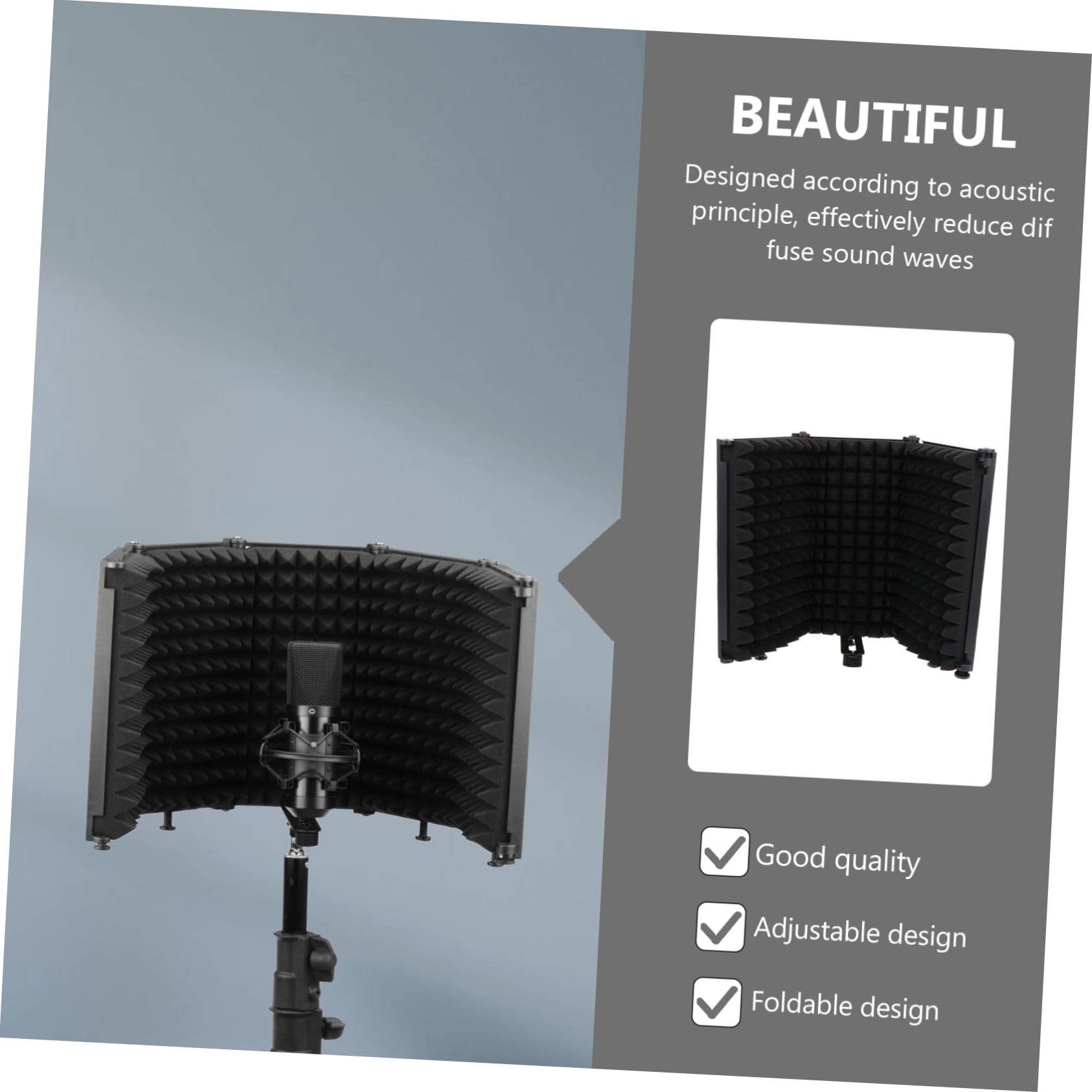 Cubierta Insonorizada para Parabrisas Filtro Antipop para Micrófono Protector Prueba de Viento para Micrófono para Grabaciones Casa o Estudio Negro Material Duradero Reducción de R