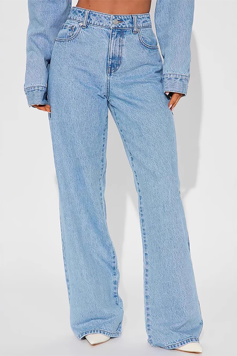 Women's High Waist Sweet Straight Leg Jeans Heart Pockets Trendy Casual Loose Boyfriend Denim Pants