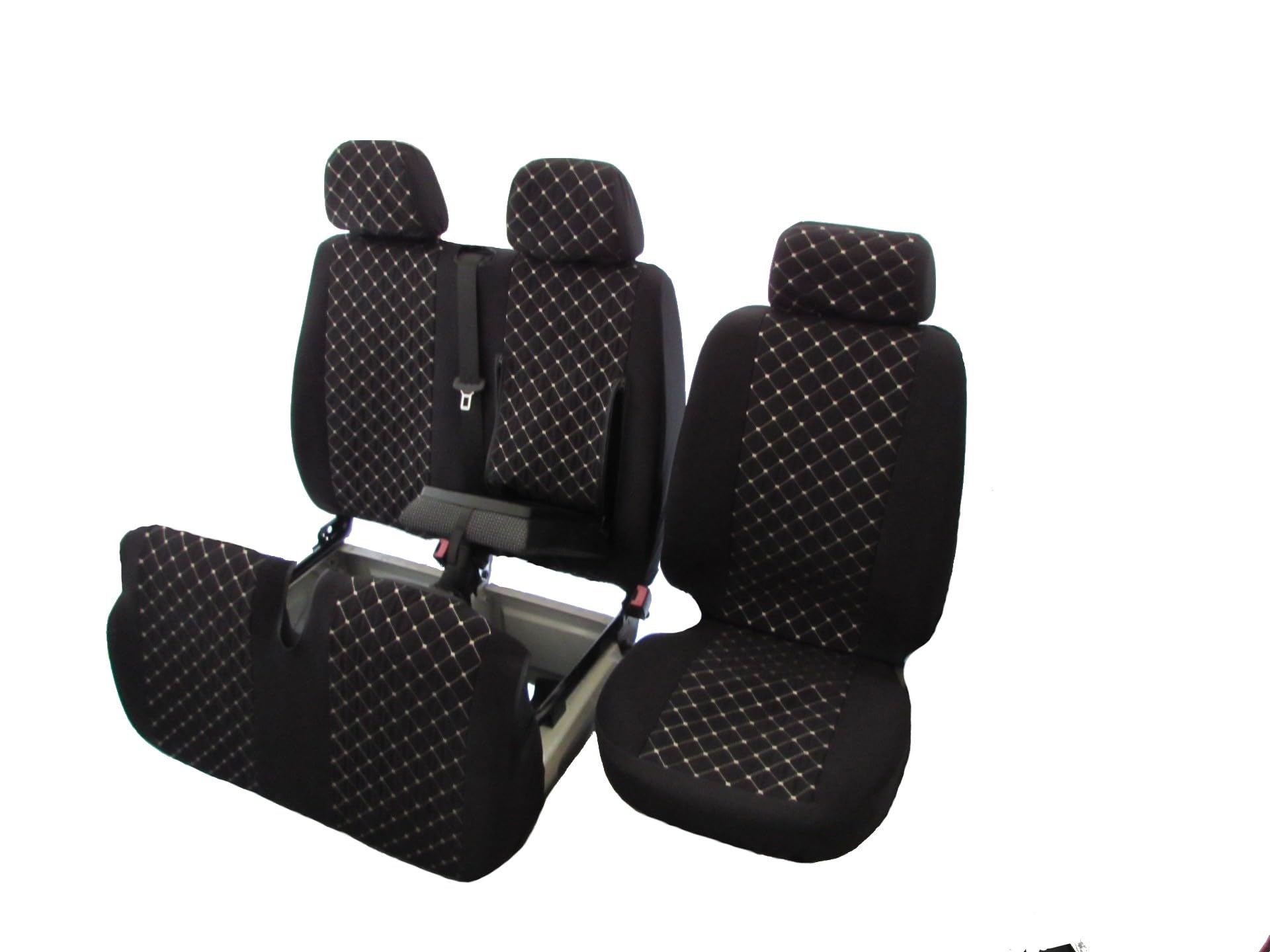 2 + 1 fundas de asiento diseñadas para adaptarse a Mercedes Sprinter Volkswagen Crafter 2006-2018 terciopelo gris LHD