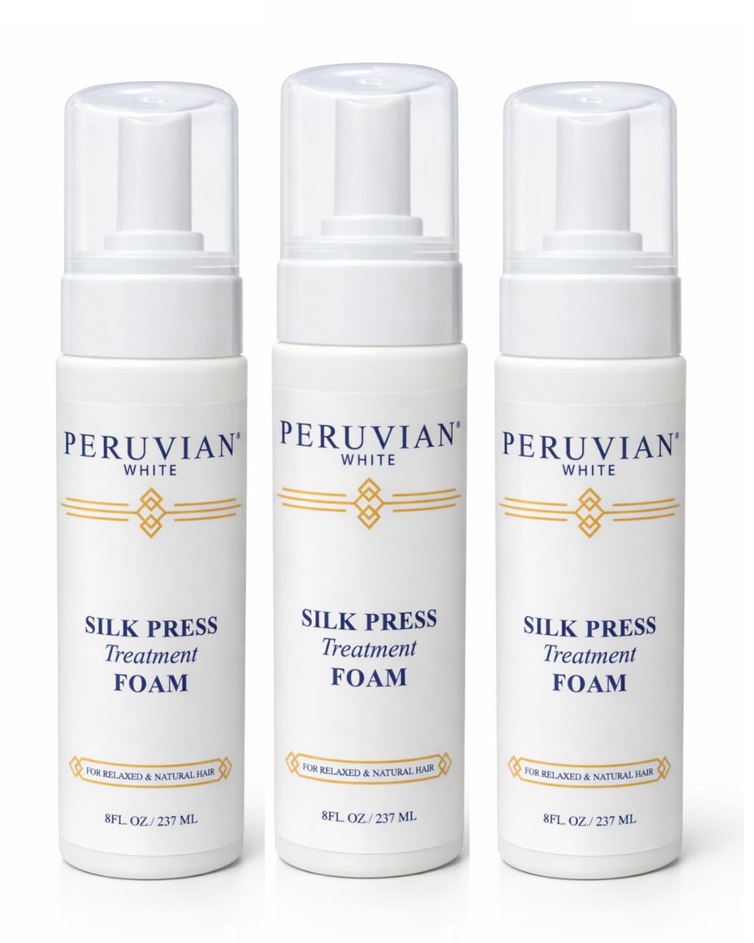 3 Peruvian White Silk Press Treatment Foams For $100.00 – Smoothing Treatment for Natural & Relaxed Hair, Strengthens, Adds Shine & Frizz Control for Silk Press Styles, 8 fl oz (237 mL)