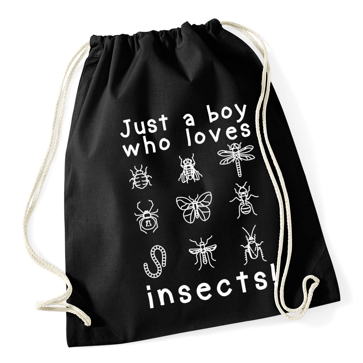 Hippowarehouse just a boy who loves bugs Drawstring Cotton School Gym Bag 37cm x 46cm, 12 litres