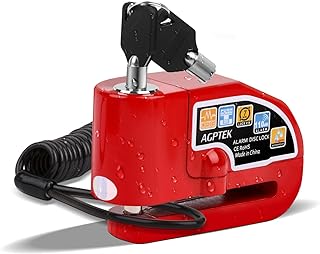 AGPTEK 110dB Motorcycle Brake Lock with 5FT Reminder Cable, Anti-Theft Padlock Waterproof with Lock Pin Carrying Bag for Motorcycle Bike Scooter