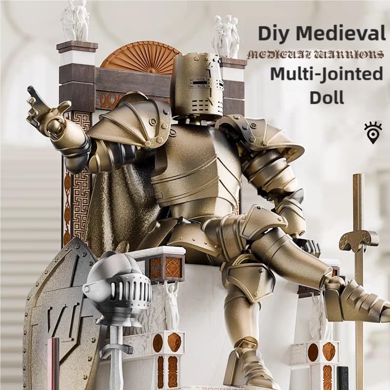 Medieval Action Figures,Knight Armor Action Figure,Multi-Jointed Movable Robot Mannequin T13,Dummy 13 Action Figure(Assembly Required) (B-Silver)