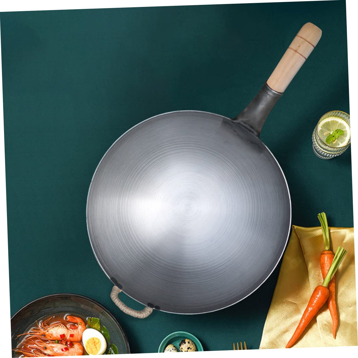 SOIMISS Wok für Zuhause mit Holzgriff aus Eisen Antihaftbeschichtet für Gasherd Geeignet Robuster Topf zum Braten für Bbq