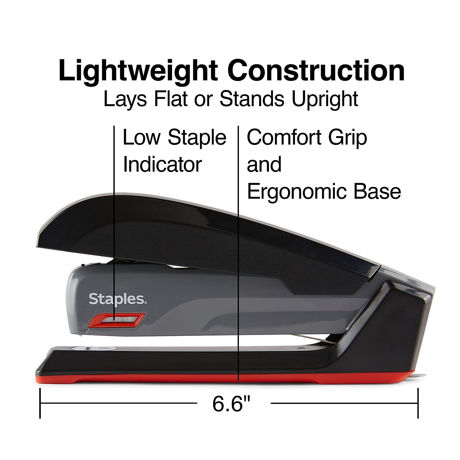 Staples One-Touch Desktop Stapler, 20 Sheet Capacity, Gray/Black/Red, 2/Pack (ST44425/44425VS) - Image 3