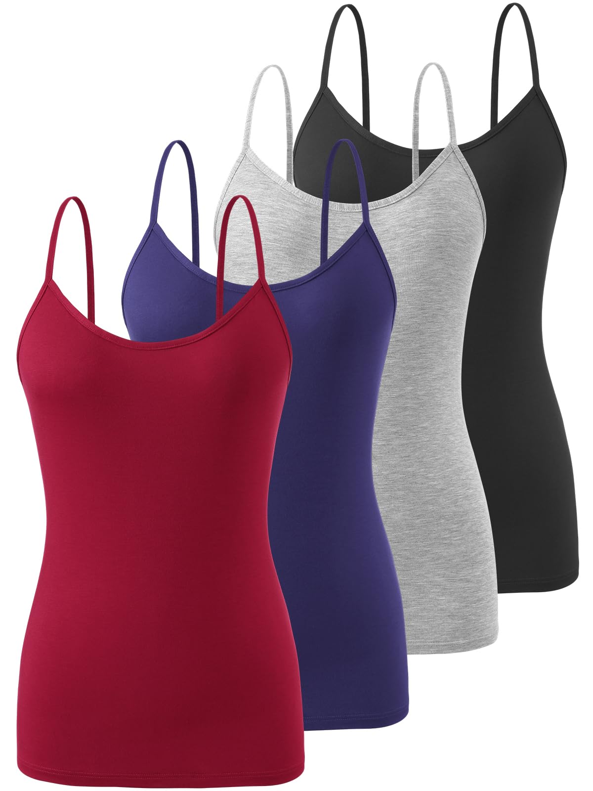 Knuffnee Damen Unterhemden Verstellbare Spaghetti Tops Basic Cami Tank Top 4er Pack