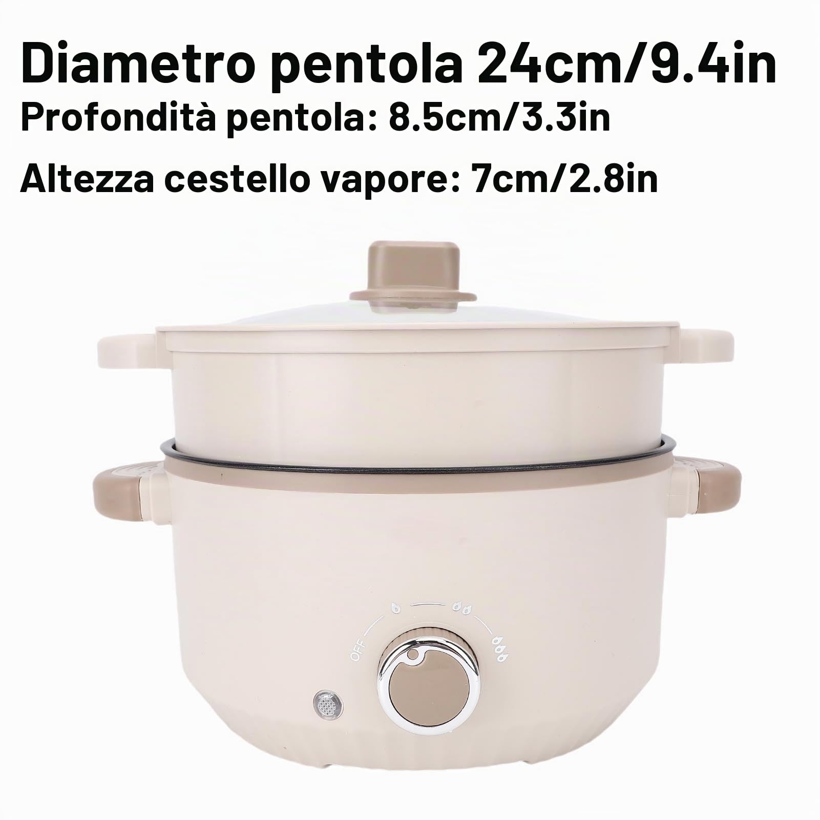 Pentola Elettrica Multicooker, Pentola di Ramen Elettrica Rivestimento Anti -stick con Cestino a Vapore per Pasta Ramen Verdure (Spina UE 220V 60HZ)