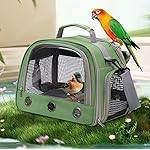 Bird Travel Carrier, Portable Small Bird Parrot Parakeet Carrier with Standing Perch and Tray, Side Access Window Collapsible Bird Carry Transport Bag for Vet Visit(Green) - Image 2