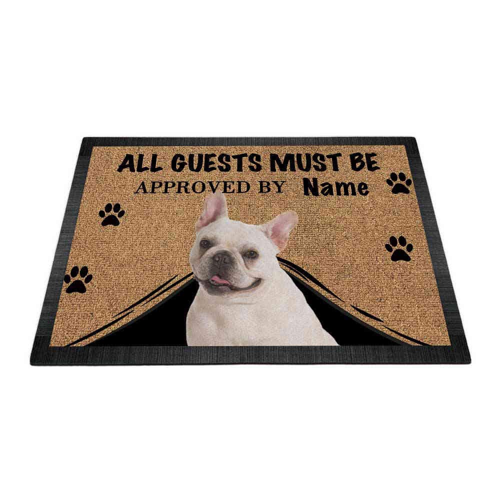 BAGEYOU Personalized Doormat with My Love Dog Lovely French Bulldog Puppy Welcome Floor Mat All Guests Must be Approved 27.5" x 17.7"