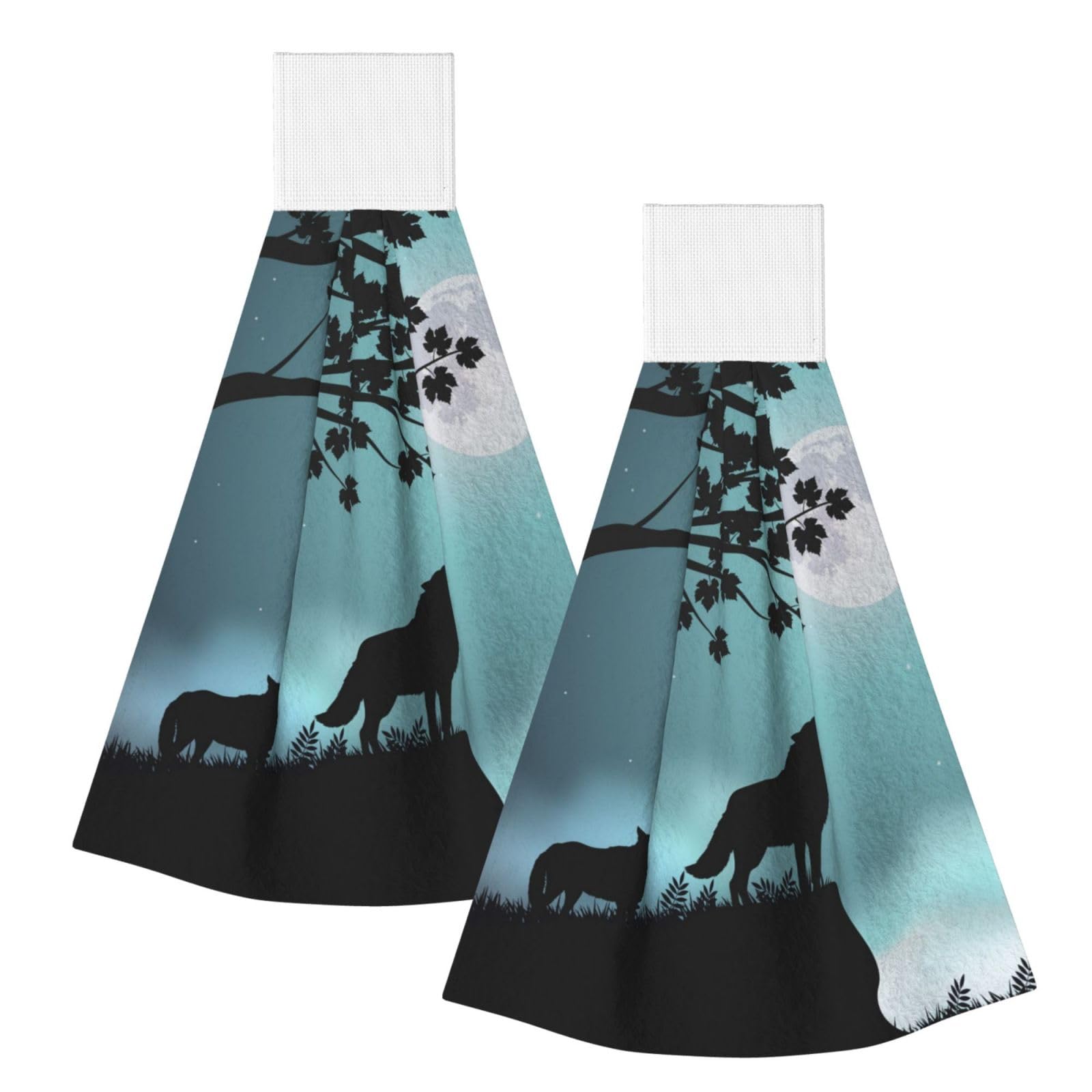 DOPKLNA Wolf, 2 Pcs Hanging Coral Fiber Hand Towels for Bathroom, Absorbent Kitchen Towels