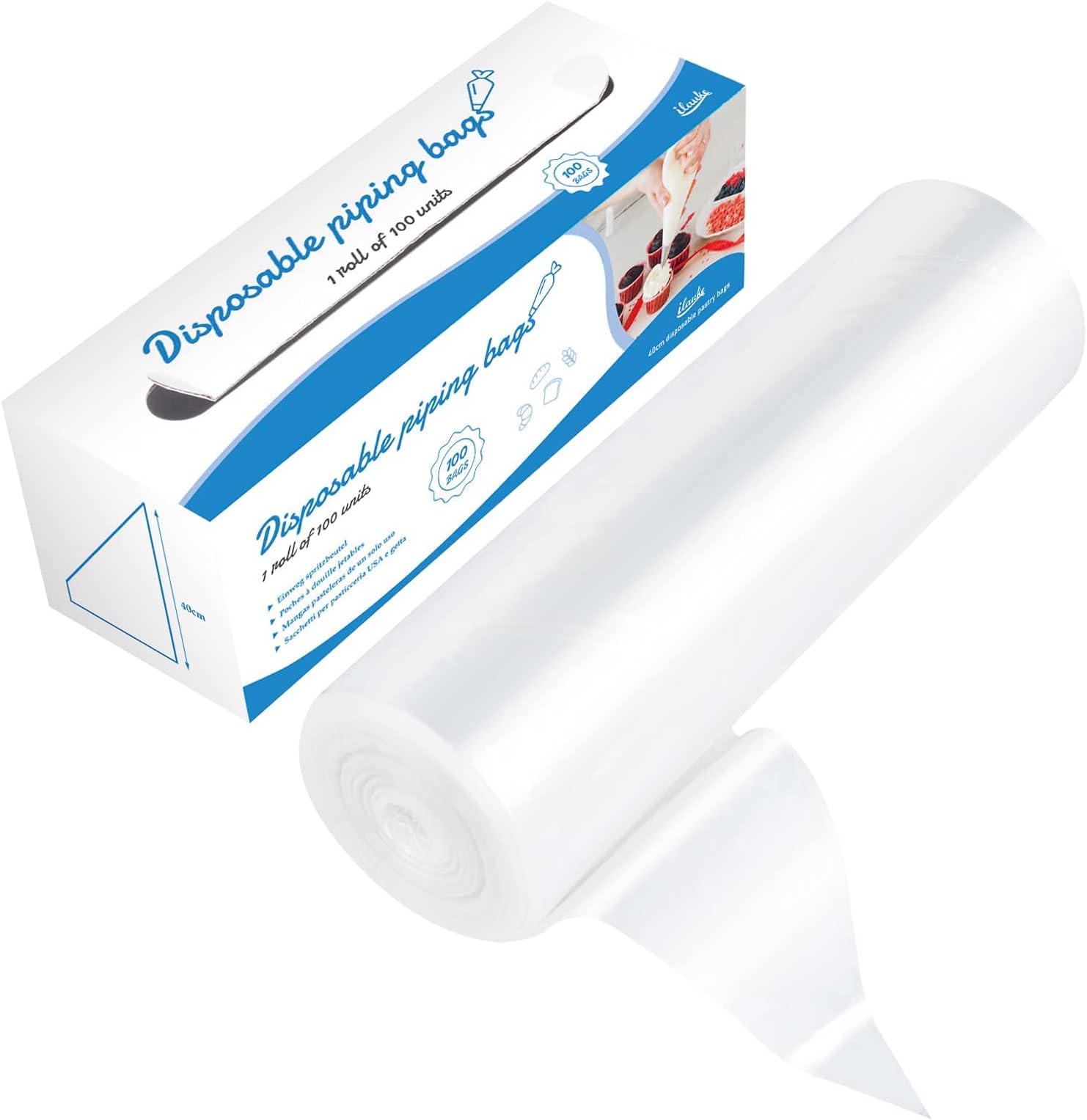 Disposable Piping Bags, Pack of 100 pcs Transparent Large Plastic Pastry Bags, 16 inch Thickened Reusable Icing Piping Cream Pastry Bags for Cake Dessert Cookies Decoration（40 * 23cm)