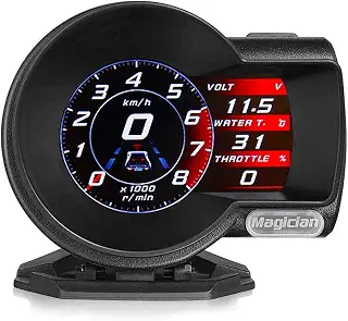 OBD2 メーター Magician F835 魔術師 OBD 英語版 車HUD ヘッドアップディスプレイ 多機能デジタルメーター 車載スピードメーター タコメーター RPM 速度計 タービン圧力 油温計 電圧表示 車載式故障診断ツール (Magician F835)