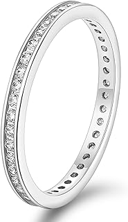 2.5mm Women Anniversary Ring Cubic Zirconia Wedding Band CZ Stackable Ring Eternity Band Size 3-11
