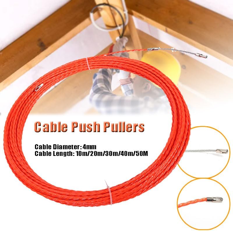 Fish Tape 4mm Red Guide Device Electric Cable Push Pullers Duct Snake Rodder Fish Tape Wire for Wiring Installation 10-50M(50m)