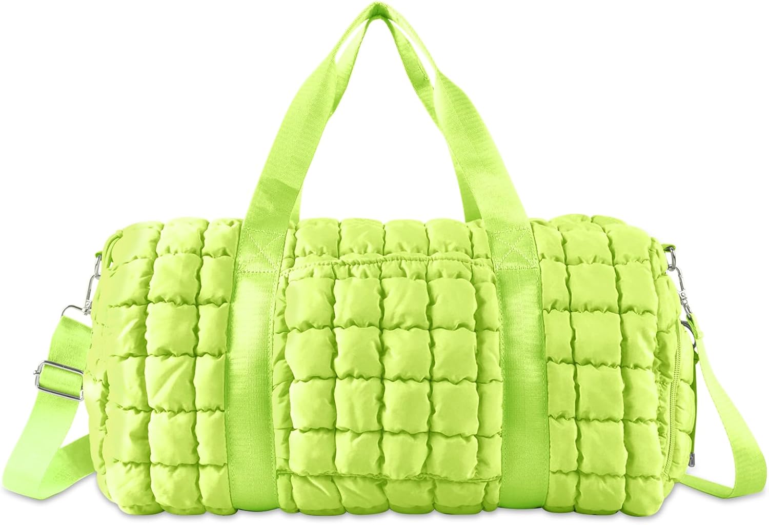 Quilted Gym Duffle for Women - Travel Bag with Shoes Compartment, Puffer Weekender Overnight Carry On with Trolley Sleeve - Personal Item Sports Dance Bag (Light Green) - Image 9