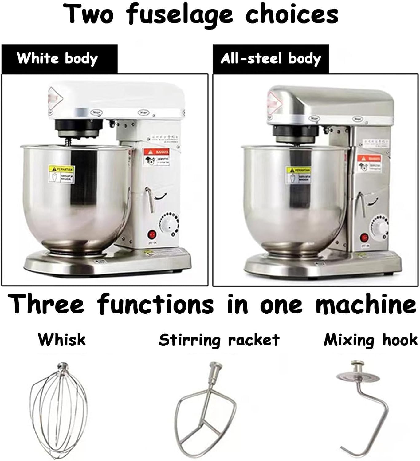 Robot da Cucina Professionale da 500 W con Ciotola da 10 Litri, Impastatrice A 3 velocità per Impasti E Torte, con Frusta E Gancio per Pasticceria Commerciale - Bianco White