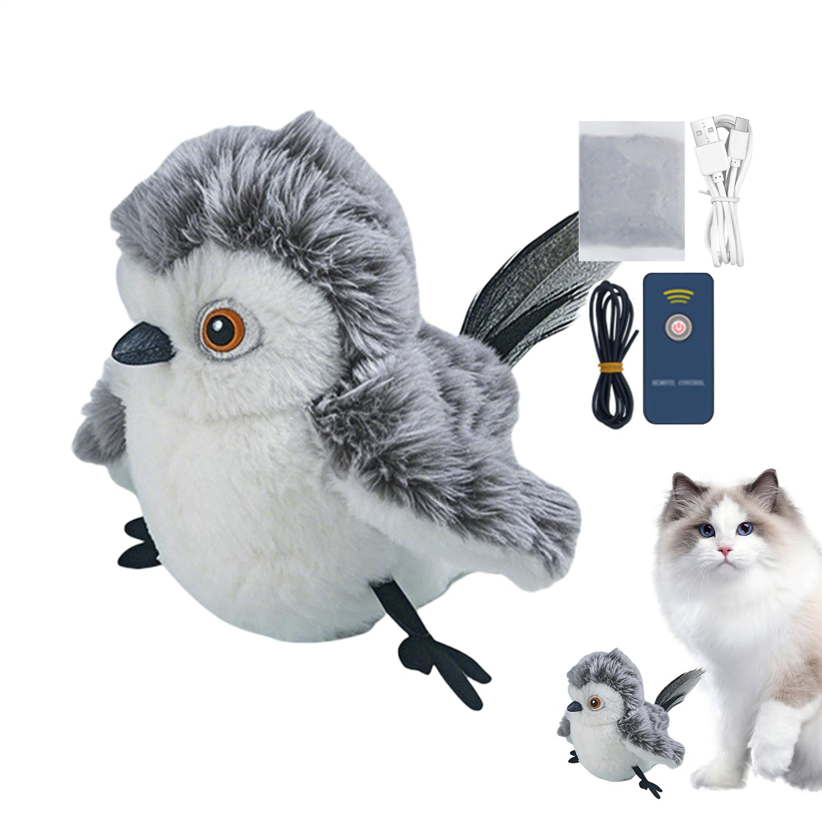 Jouet interactif pour chat rechargeable avec oiseau battant et plumes réalistes d'exercice