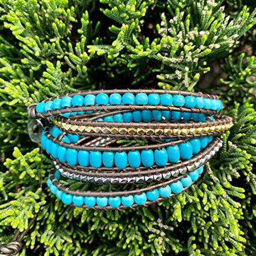 Image of YGLINE Natural Stone Bracelet 5 Wraps Bracelet Handmade Blue Color Boho Bracelet for Women Bracelet