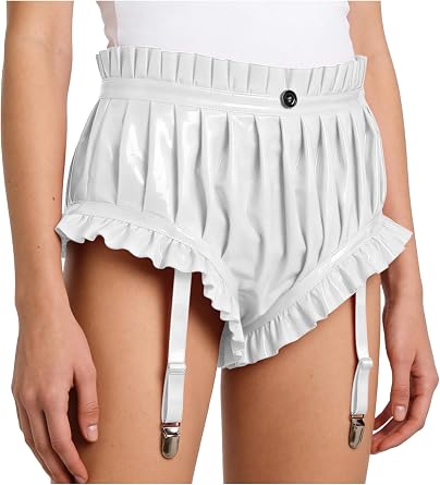 Alvivi Womens Latex Wet Look Bloomer Shorts with Garter Clips Ruched Pumpkin Pants Pantloons