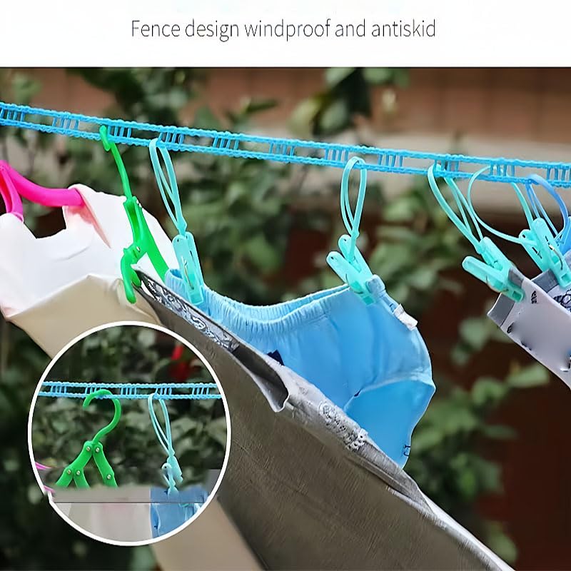 QCHIAN Windproof Non-Slip Clothesline 32 Ft, Indoor Outdoor Travel Portable Clothes Clothesline, Retractable, Adjustable Camping Nylon Hangers (Green,9.84FT)