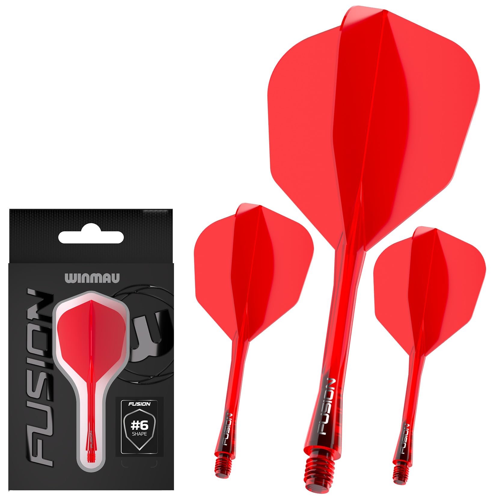 WINMAU Darts Fusion Integrated Flight & Shaft System - No.6 Shape & Design - Rot Farbe, Medium Länge