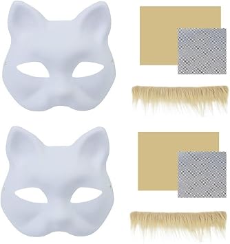 2set Therian Cat Mask Kit Diy Furry Mask Set Blank Foxcat Mask with Realistic and Eye Mesh, Diy Therian Mask Making Kit for Cosplay