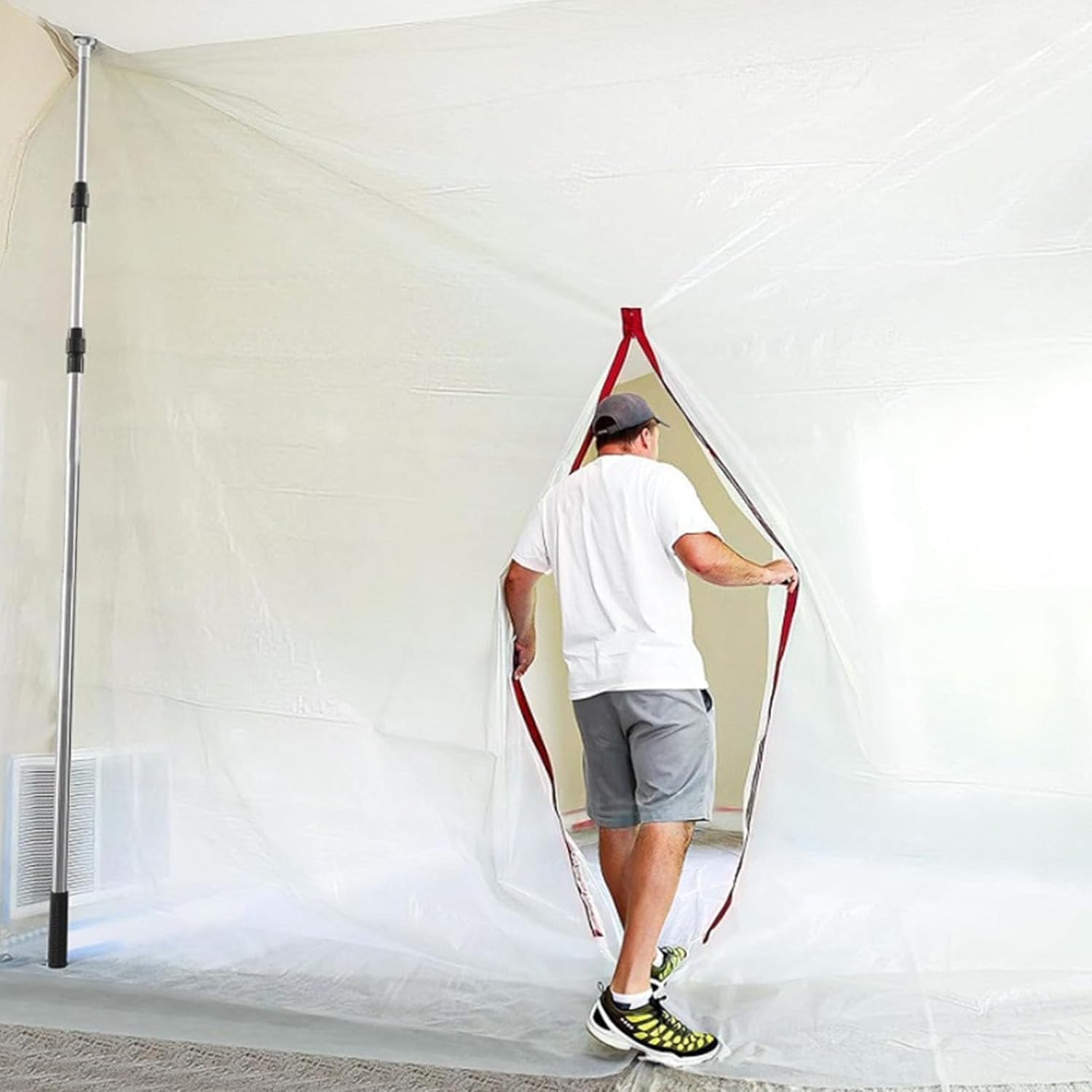 Dust Barrier Pole Kit, 3 Meter Extendable Rod and Plastic Cover Paint Booth Dust Cover for Painting Booth Home Renovation Isolation Work