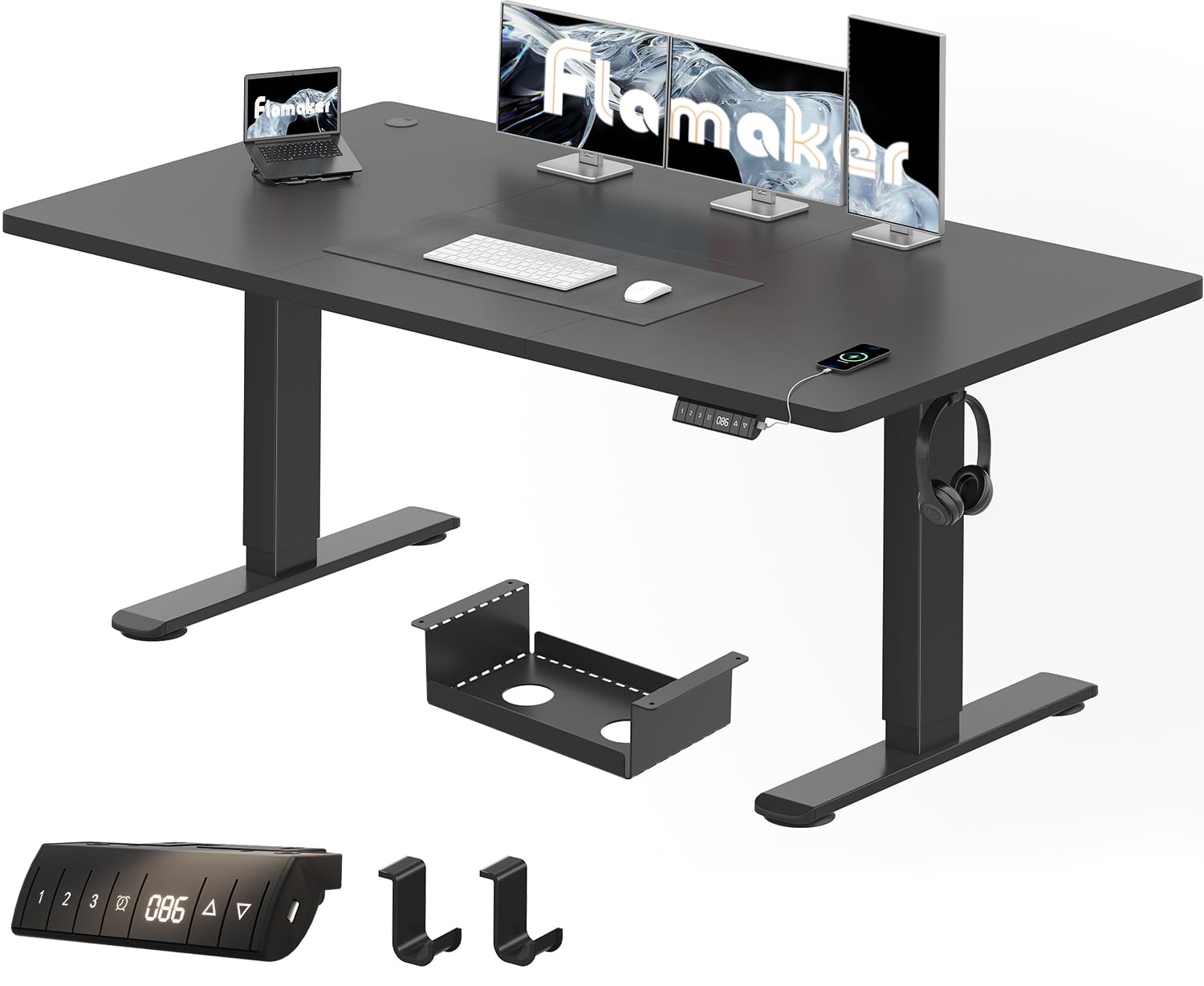 Flamaker Standing Desk 160 x 80 cm, Height-Adjustable Electric Desk with Memory Function, Computer Desk with Cable Management, Electric Standing Desk, Home Office Desk, Black
