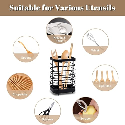 Miniatura 7 de HMIEPRS Soporte para utensilios de cocina, escurridor de cubiertos de acero inoxidable, organizador de utensilios para organizar cajones, encimeras