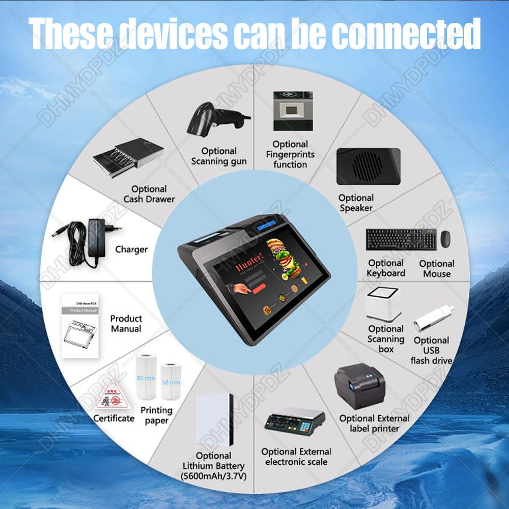 Registratore di Cassa Touch Screen da 10.1 Pollici,registratore di Cassa Pos,Terminale POS Tutto in Uno con Stampante, Personalizzabile Come Uno Smartphone, per Ufficio e Ristorante