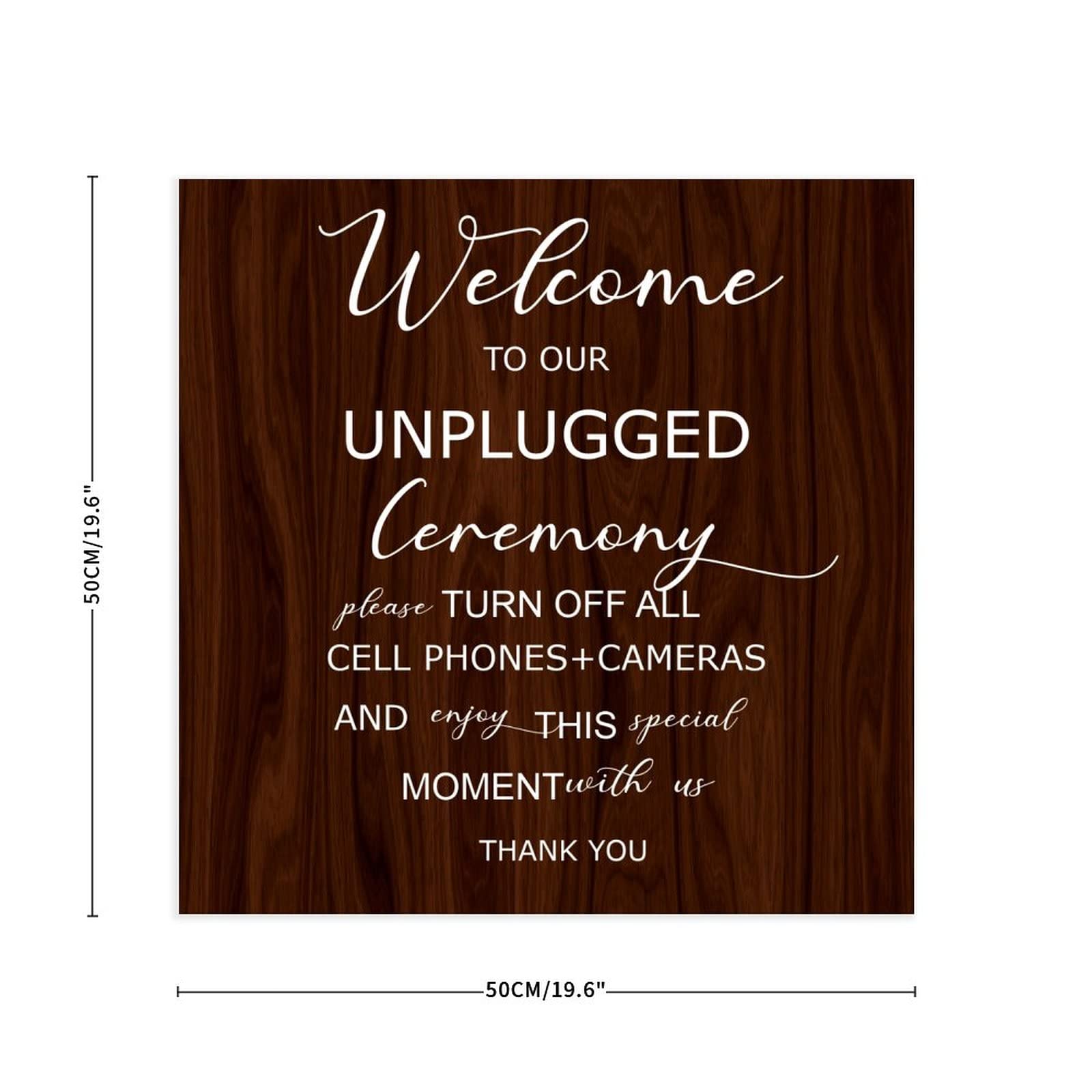 Unplugged Hochzeitsschild – Zeremonieschild aus Holz – vertikales Hochzeitsschild aus Holz – rustikale Hochzeitsdekoration, 50,8 x 50,8 cm