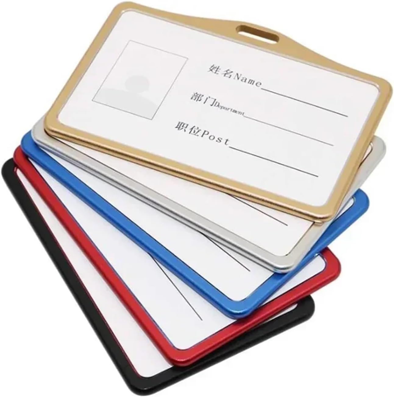 10Pcs Aluminum Alloy Card Cover Case Bank Business Work Holder with ABS Retractable Badge Reel Credit ID Bag(Black,Vertical)