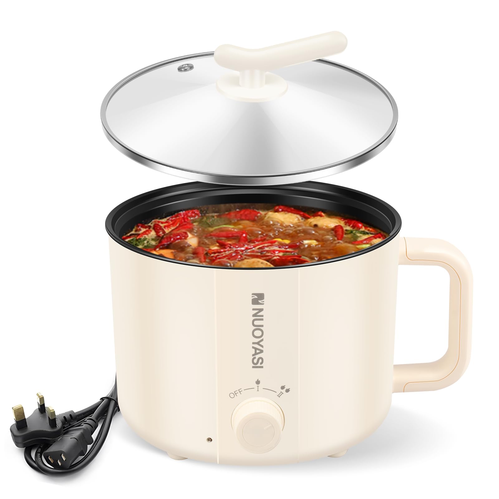 Electric Hot Pot 1.8L Portable Nonstick Frying Pan With Double Power Control, Mini Pot With Steamer Shabu Cooker for Noodle, Oatmeal, Pasta, Ramen