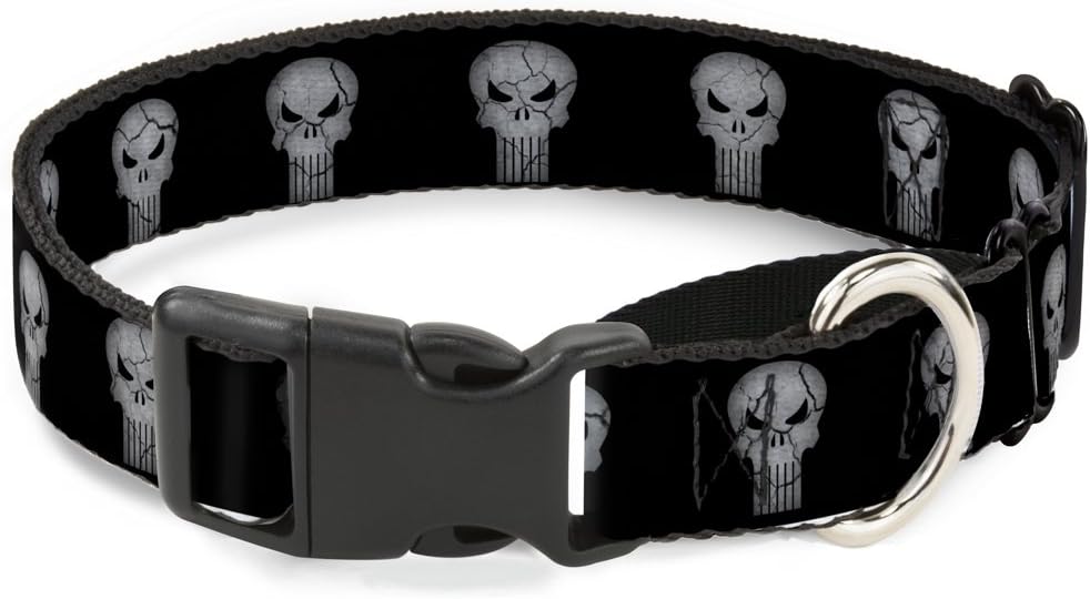 Buckle-Down Dog Collar Martingale Stone Punisher Logo4 Black Gray 15 to 26 Inches 1.0 Inch Wide