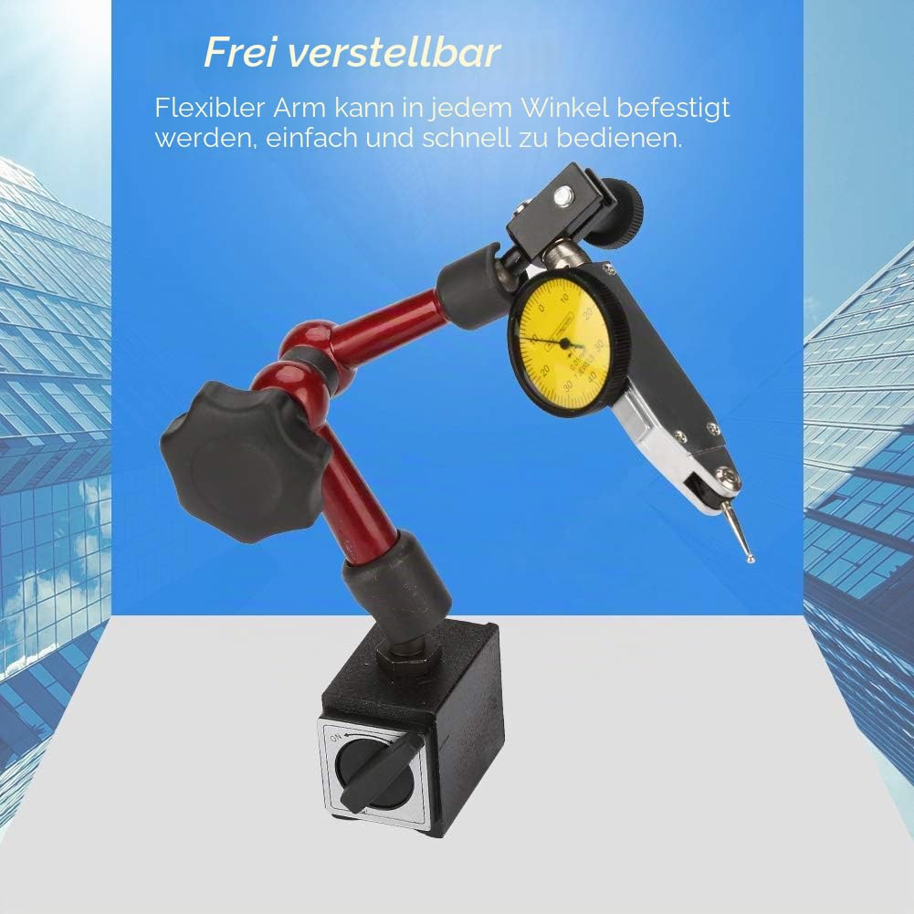 0,01 mm Messuhr mit Magnethalter 0-0,8 mm Magnet-Messstativ für Drehmaschine Metallbearbeitung präzise Messung mit verstellbarem Arm für Werkstatt und Industrie