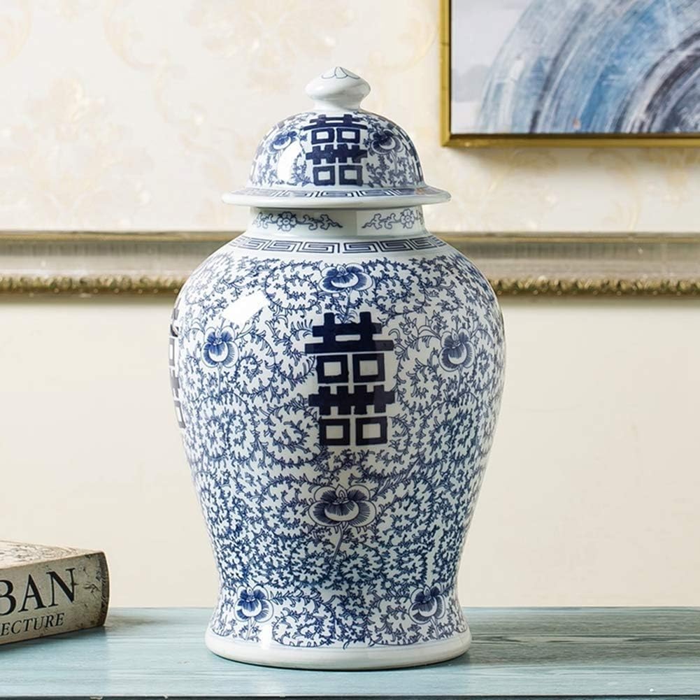 Vasi in porcellana Vaso in ceramica Porcellana orientale Doppia Felicità Tempio Jar Vaso di zenzero Porcellana cinese con coperchio finale China Ming Style Antique Decorative Artwork Dec