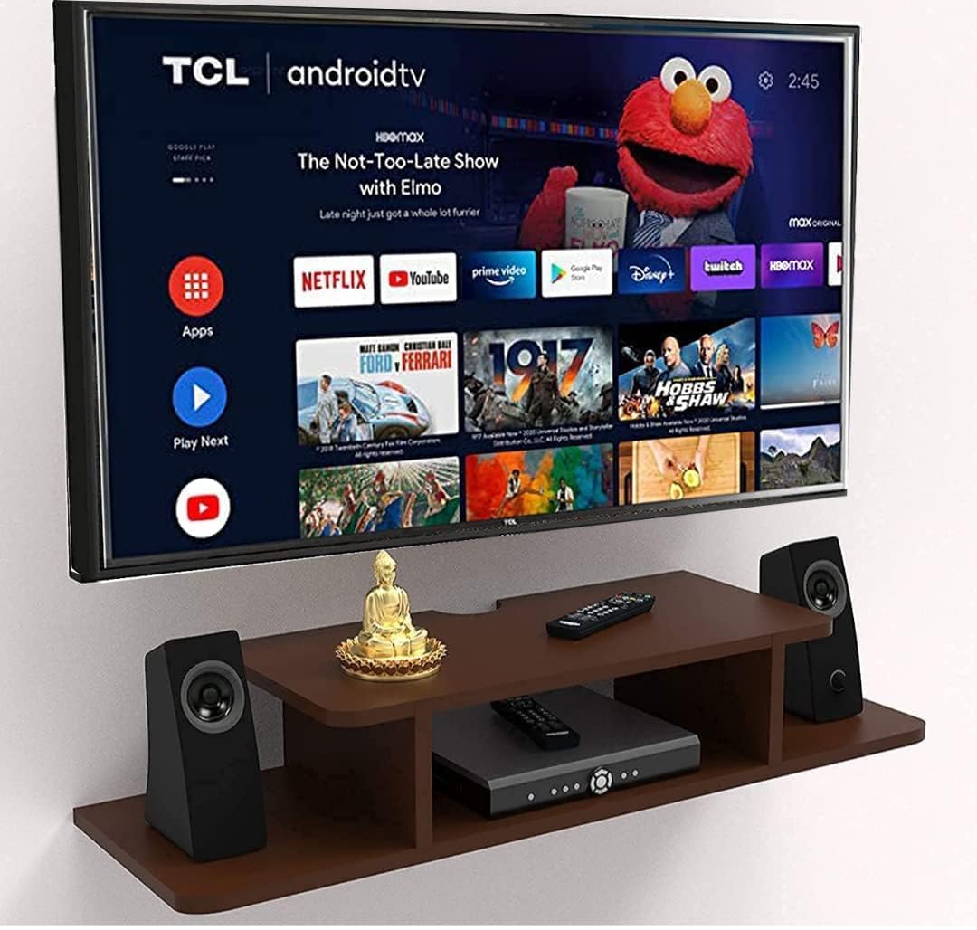 VARS DECOR Unique Shape Wodden Led Tv Entertainment Unit Set Top Box Stand Wall Mounted Shelf Racks for Home Living Room,-image-24