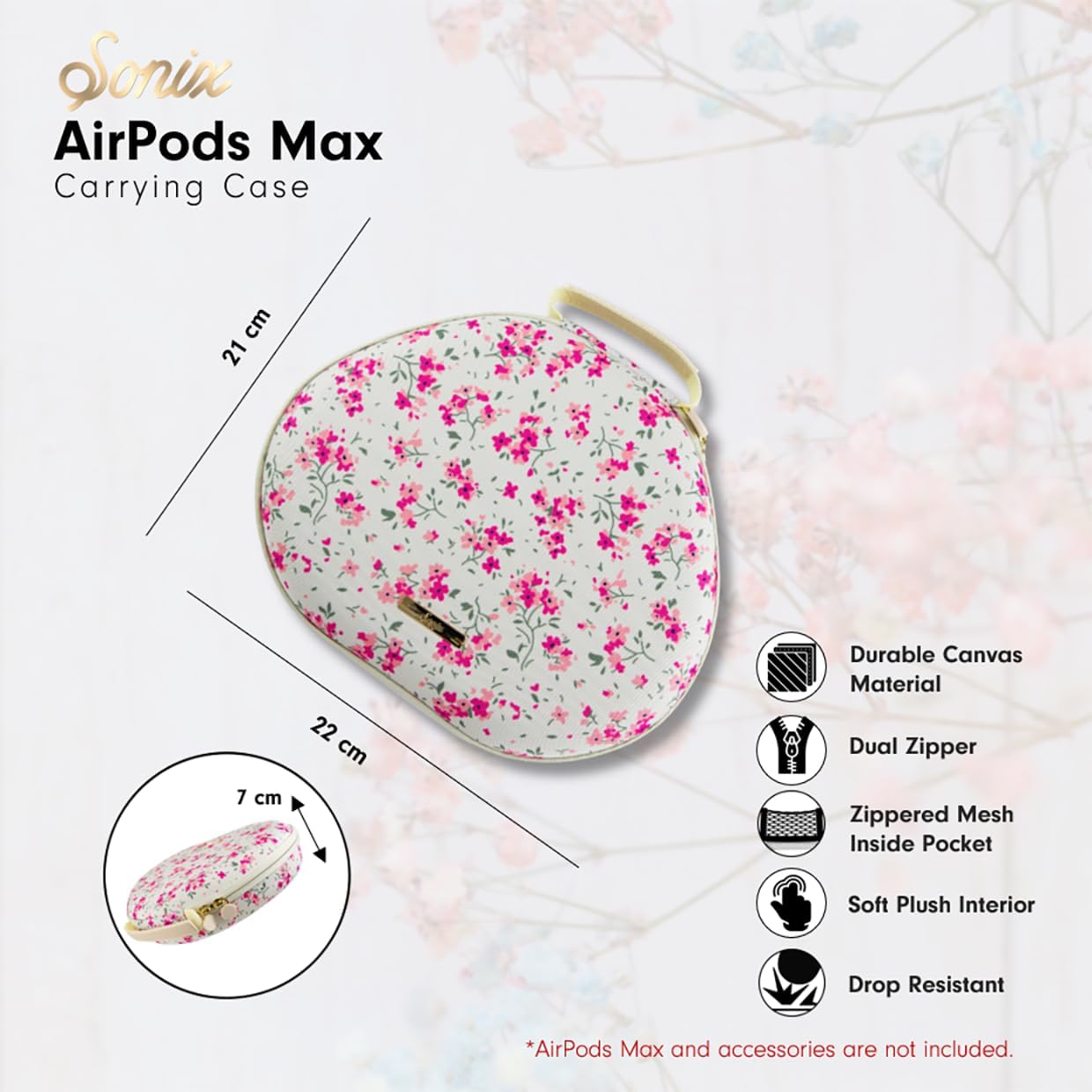 Sonix Protective Case for Apple AirPods Max 2 & 1 | Headphones Travel Carrying Case, Portable Storage Bag, Supports Sleep Mode | Cottage Floral