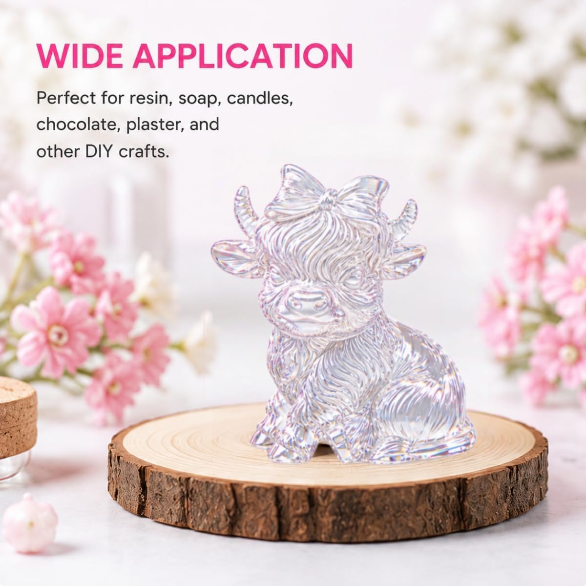 3D Bow Highland Cow Silicone Candle Mold, Cute Fluffy Cow Resin Mould