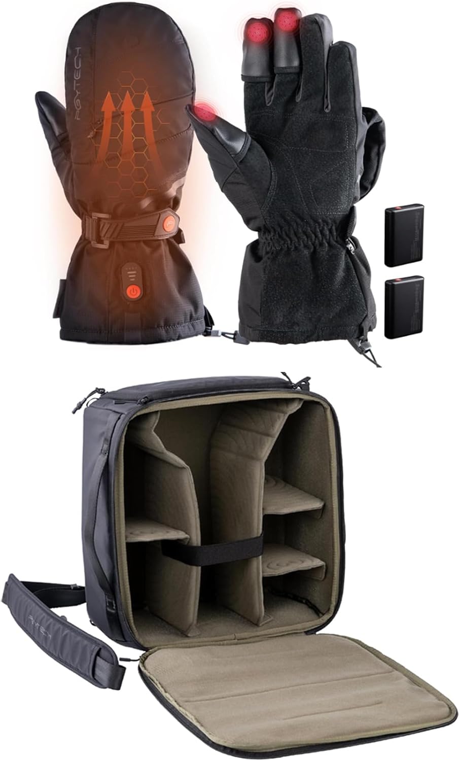 PGYTECH Heating Gloves for Photographers+Medium Camera Insert Bag, Waterproof Lens Pouch for Photographers and Traveler, Lightweight DSLR/SLR Lens Carring Case with Thicken Partition for Canon/Nikon