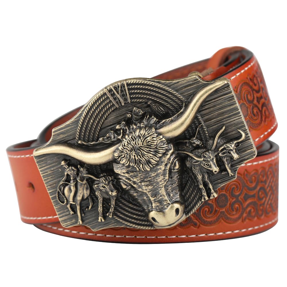 BDAYEK Men's Belt Men'S Western Cowboy Belt For Men And Women, Orange, 105Cm/41.3In