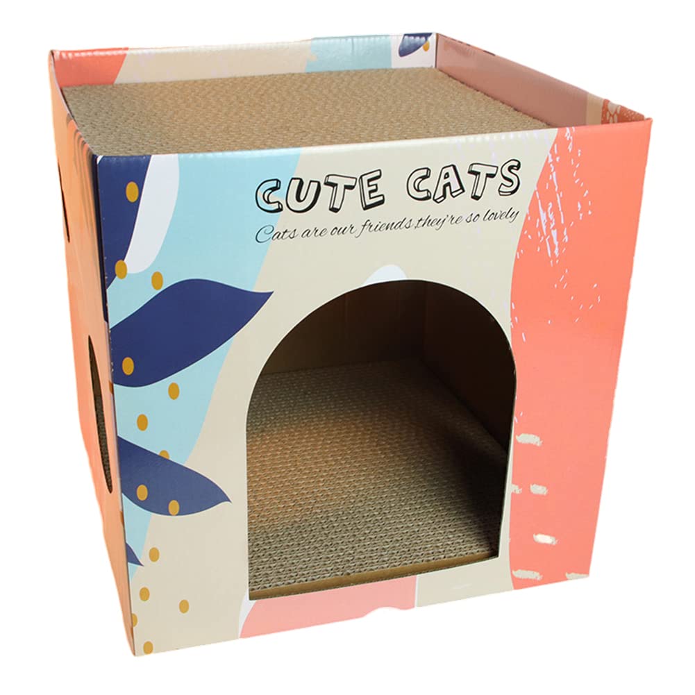 Cachpib Casa de cartón corrugado para gatos, escondite para gatos, rascador, caja para gatos, cama para gatos pequeños, gatitos rosa grande