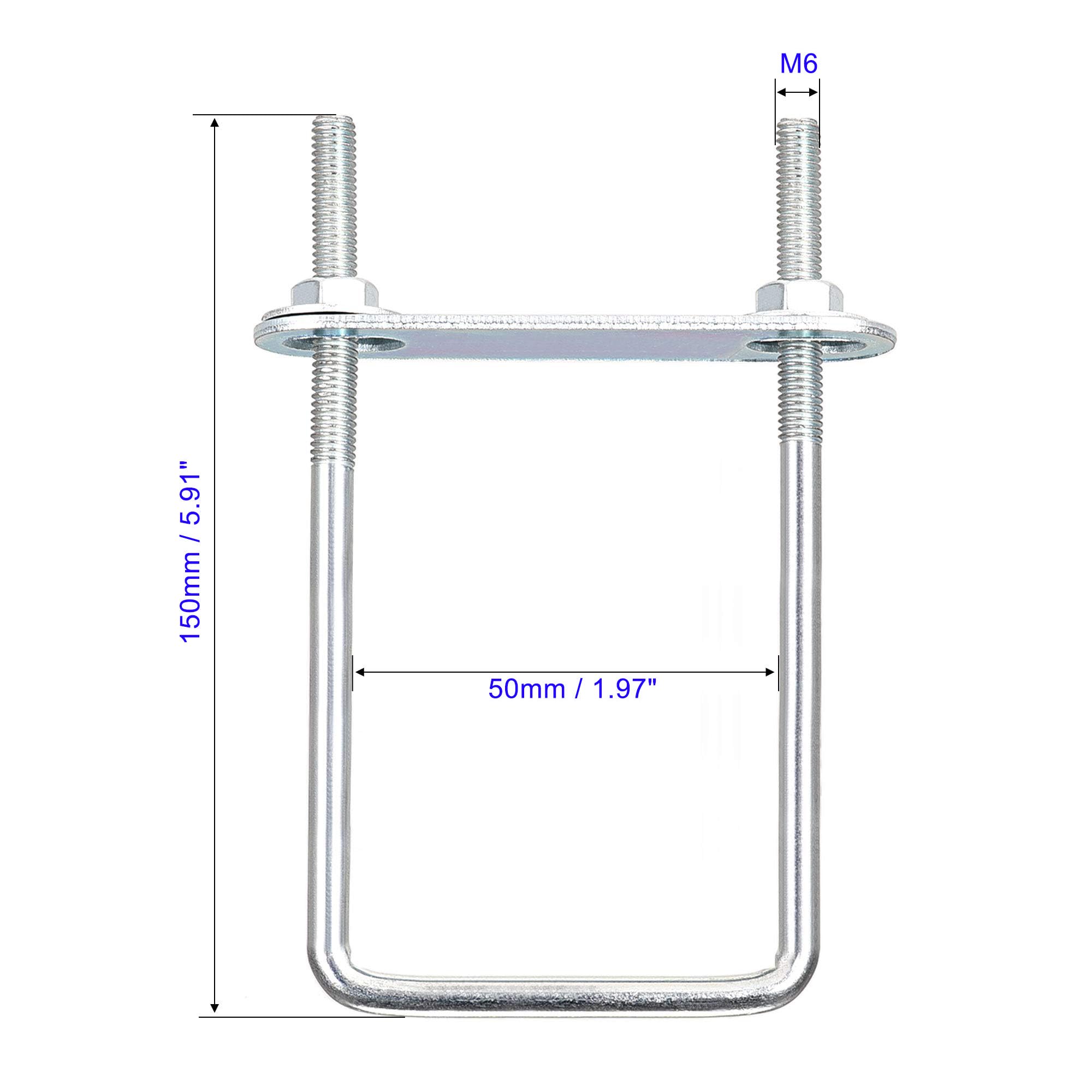 MACHSWON Square U-Bolt,2 Set Carton Steel M6 U Bolts 50mm(2") Inner Width 150mm Length with Nuts and Frame Plate for Automobiles Boat Trailer - Image 2