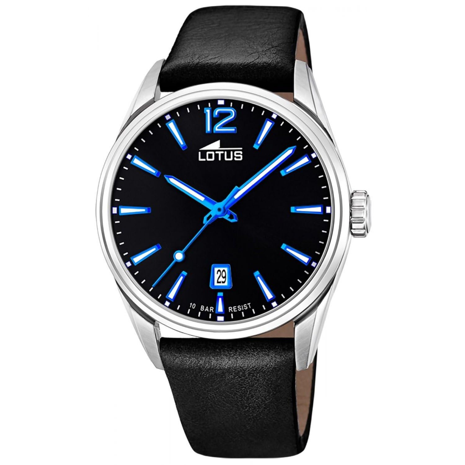 LOTUS Orologio Uomo Analogico in Acciaio Inossidabile e Pelle Nero | Movimento al Quarzo, Calendario, Vetro Minerale ad Alta Resistenza, Impermeabile 10 ATM Classico 18693/6 Minimalist